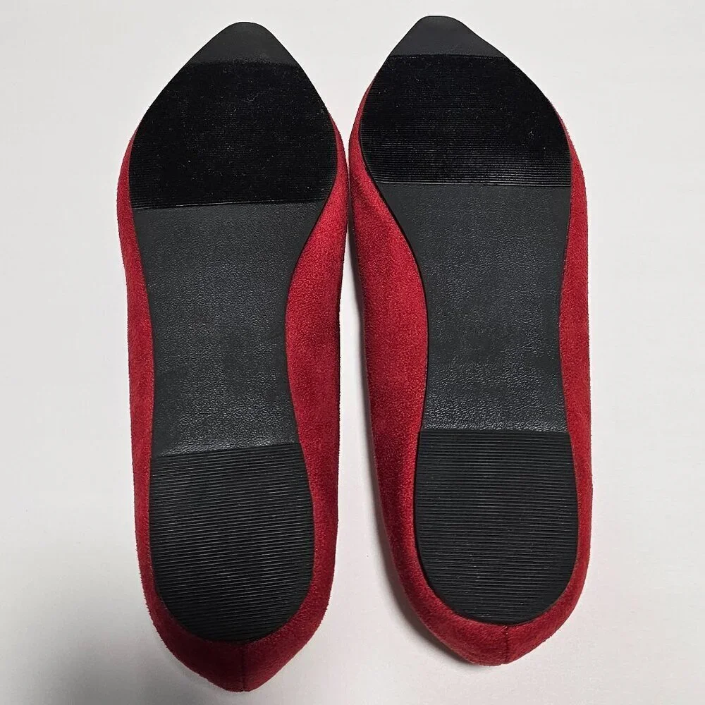 Ollio Red Faux Suede Slip On Flats - Picture 6 of 6